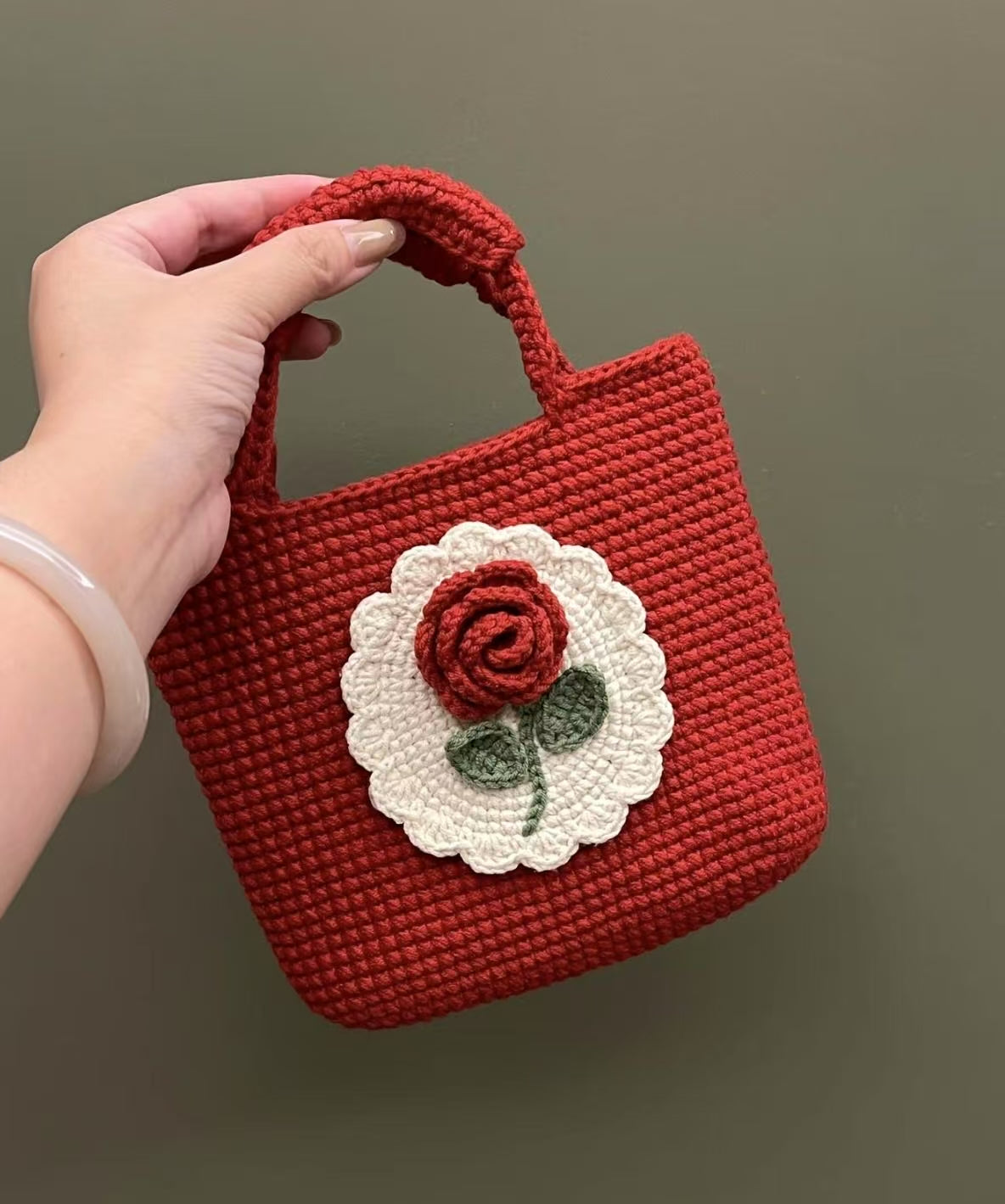 Handmade Cherry Blossom Embellished Crochet Tote Bag