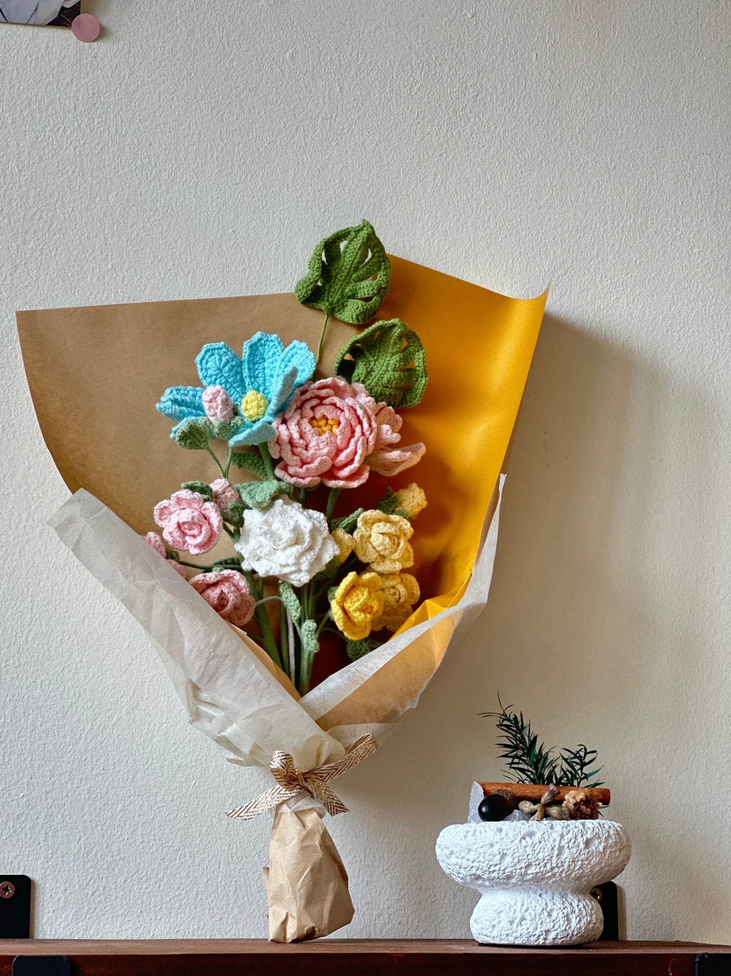 Handmade Crochet Flower Bouquet – Turquoise and Pastel Floral Arrangement