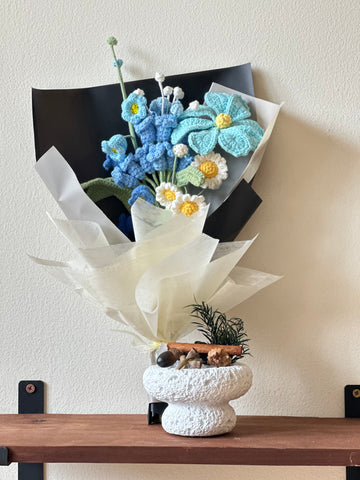 Blue and White Crochet Flower Bouquet