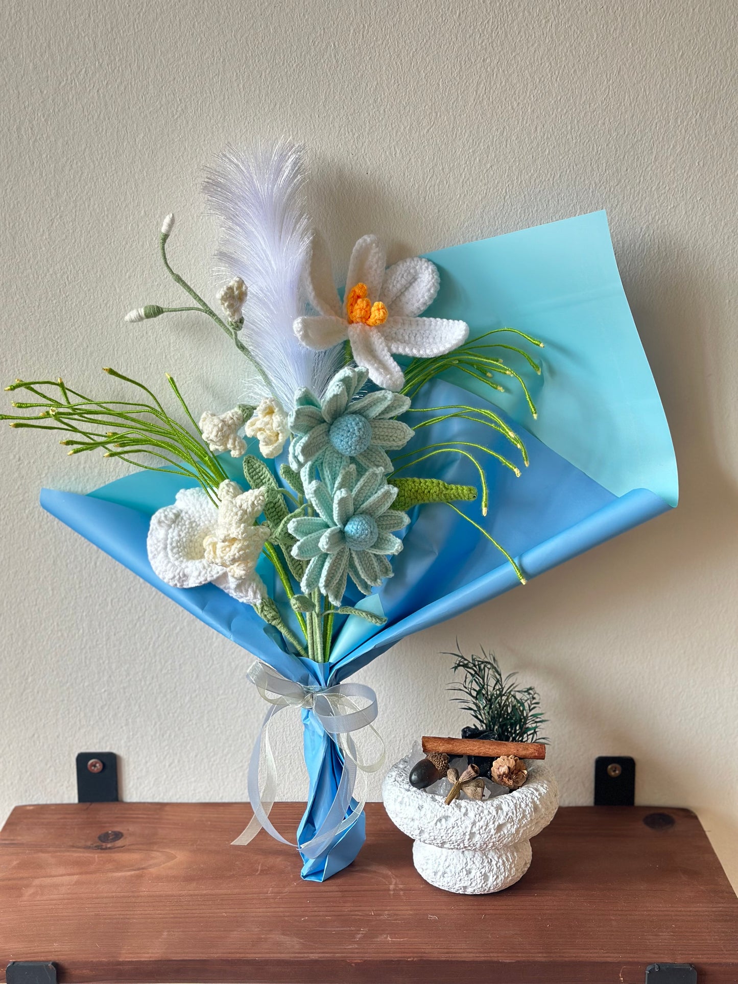 Elegant White Crochet Flower Bouquet