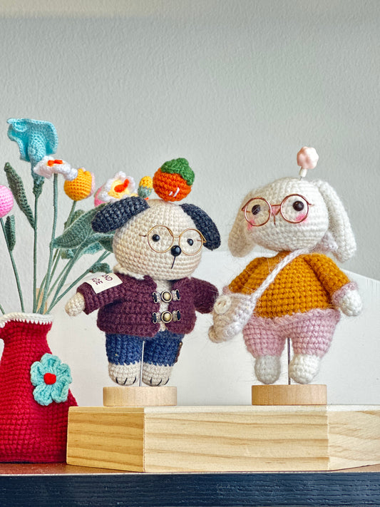 Crochet Couple - Puppy and Bunny with Glasses