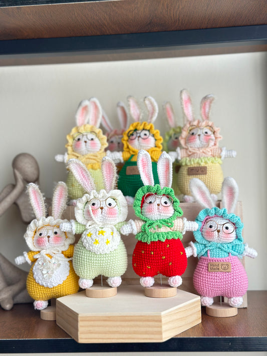 Handmade Crochet Bunny Dolls – Whimsical Animal Friends in Colorful Outfits